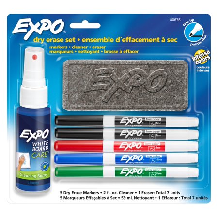 Expo Dry Erase Marker Starter Set, Fine Tip, Assorted Colors, 7-Piece Kit