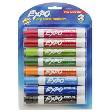 Expo Low Odor Dry Erase Markers, Chisel Tip, Assorted Colors, 8 Count
