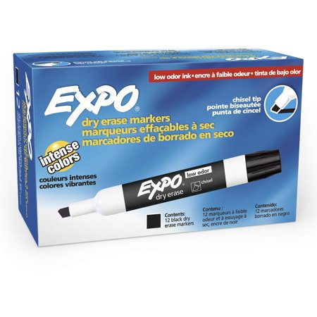 Expo® Low Odor Dry Erase Markers, Chisel Tip, Black, 12 Count
