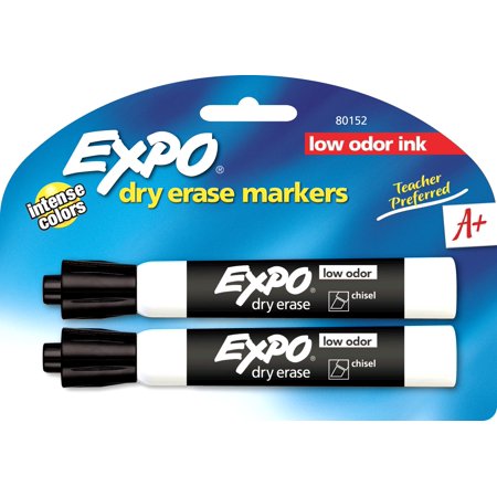 EXPO Low Odor Dry Erase Markers, Chisel Tip, Black, 2 Count