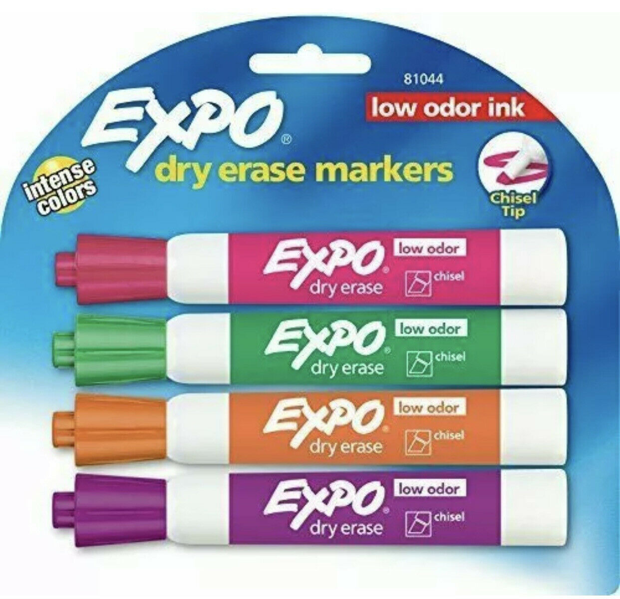 EXPO Low Odor Dry Erase Markers, Chisel Tip, Bright Colors, 4 Pack