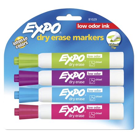 EXPO Low Odor Dry Erase Markers, Chisel Tip, Intense Colors, 4 Count
