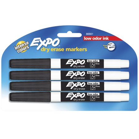 EXPO Low Odor Dry Erase Markers, Fine Tip, Black, 4 Count