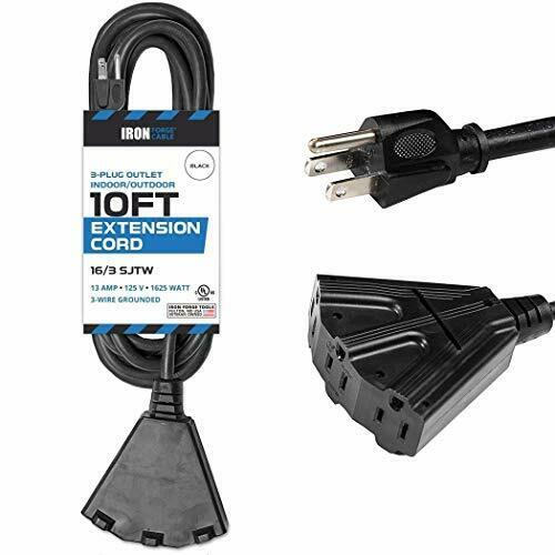 Extension Cord with 3 Electrical Power Outlets - 10 15 25 50 100ft Black