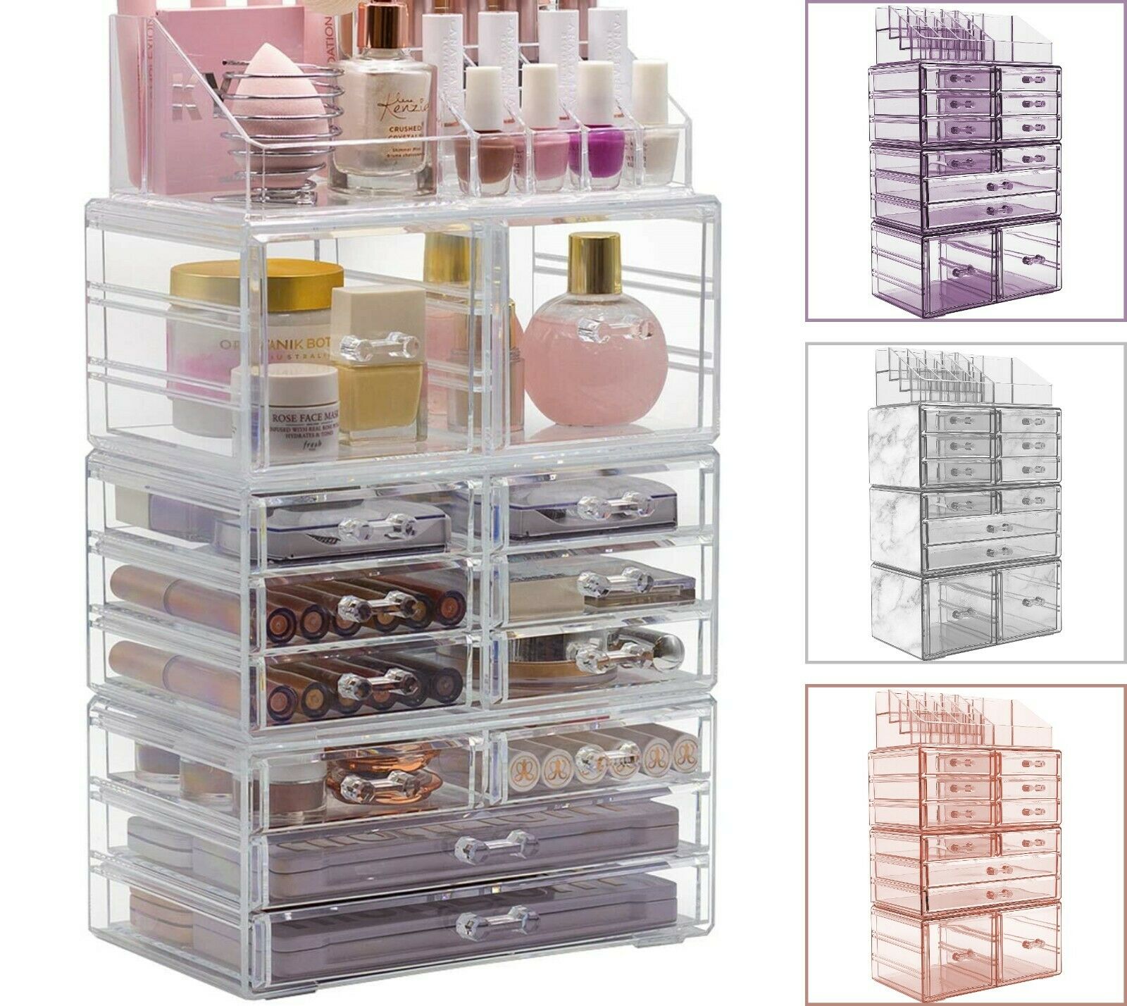 Extra Large Acrylic Makeup Organizer - 12 Drawers & 16 Comportments Storage Box