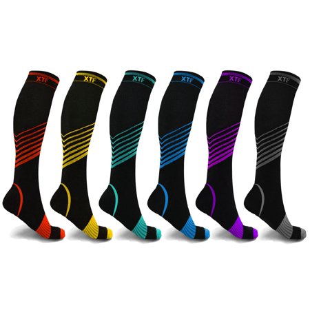 Extreme Fit High Sport Knee High Compression Socks for Men and Women, 6 Pack