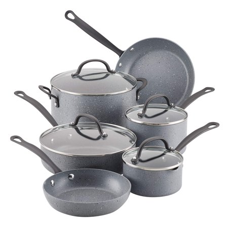 Farberware 10594 Quartz Nonstick Cookware Pots and Pans Set, 10 Piece, Gray Speckle
