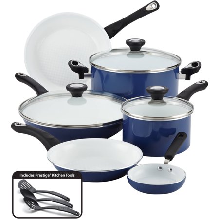 Farberware 12-Piece PURECOOK Ceramic Nonstick Pots and Pans Set/Cookware Set, Blue