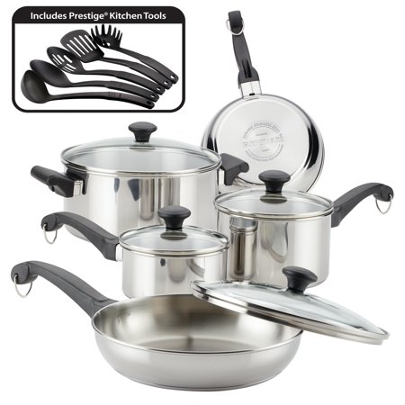 Farberware 14-Piece Classic Traditions Stainless Steel Pots and Pans Set/Cookware Set, Silver