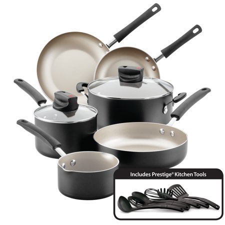 Farberware 14-Piece Easy Clean Steam Vent Nonstick Cookware Pots and Pans Set, Black