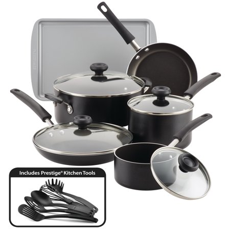 Farberware 15-Piece Easy Clean Aluminum Nonstick Pots and Pans Set/Cookware Set, Black