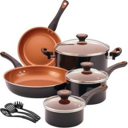 Farberware Cookware Sets Black - 11-Piece Black & Coppertone Aluminum Ceramic Cookware Set