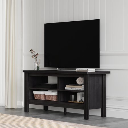 Farmhouse Wood TV Stands for 55 inch Flat Screen, Storage Shelves Entertainment Center, Black TV Console for Living Room