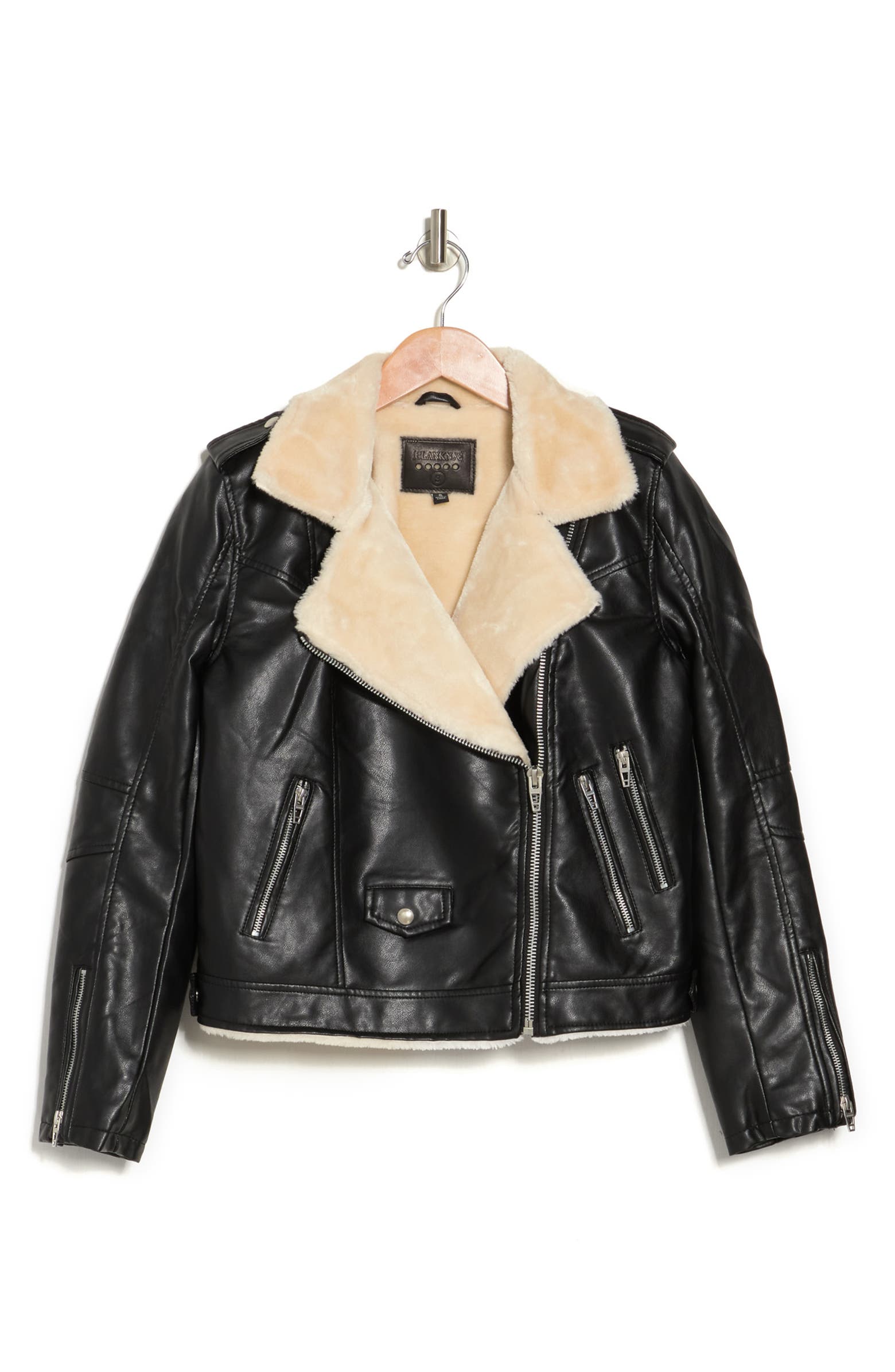 Faux Shearling Lined Vegan Leather Jacket