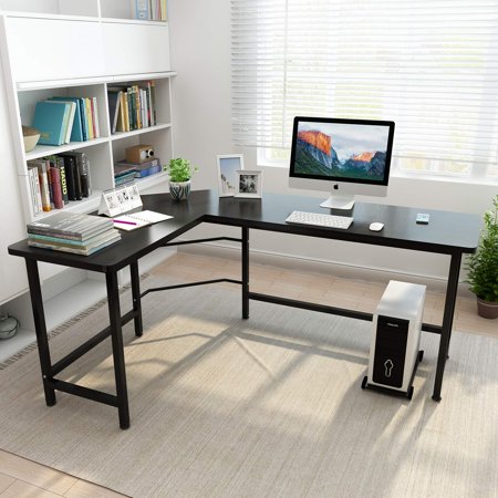 FCH L-Shaped Computer Desk Corner PC Laptop Table Study Office Workstation, Black