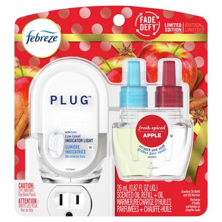 Febreze Fade Defy PLUG Air Freshener & Odor Eliminator Starter Kit with Fresh-Spiced Apple (1) .87 Fl Oz Oil Refill