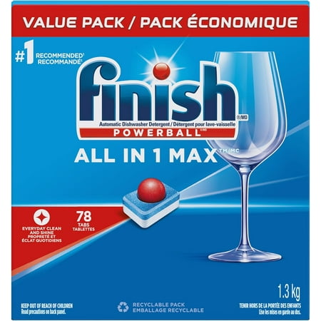 Finish - All in 1 MAX - Dishwasher Detergent - Powerball - Dishwashing Tablets Powerful Clean- Dish Tabs, 78 Count