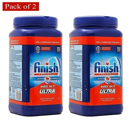 Finish Max in 1 Ultra Powerball Tabs, Dishwasher Detergent Tablets, 132 Tabs (Plastic Container Packaging) (Pack of 2)