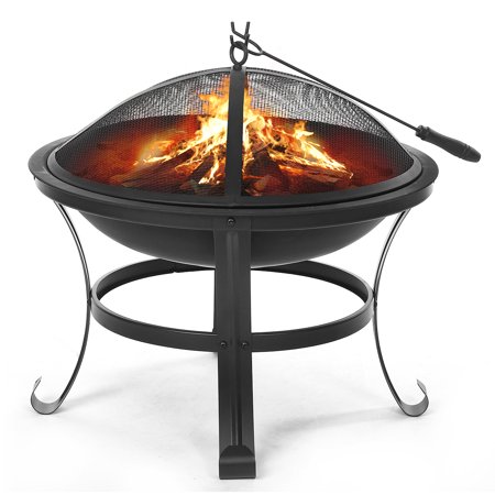 Fire Pit Outdoor Fireplace Burning Steel BBQ Grill Firepit Bowl with Spark Screen and Fireplace Poker for Camping Backyard Garden...