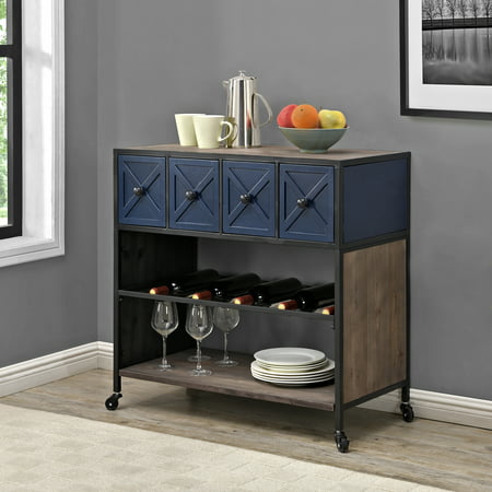 FirsTime & Co. Navy And Brown Clarkson Kitchen Cart, Farmhouse, Wood, 31.5 x 16.25 x 31.5 in