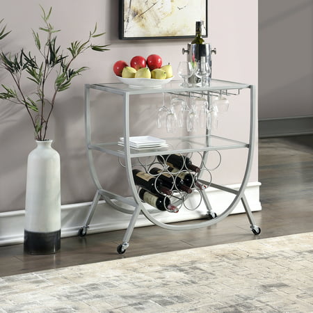 FirsTime & Co. Silver Catalina Bar Cart, Glam, Metal, 29.25 x 16 x 29.75 in