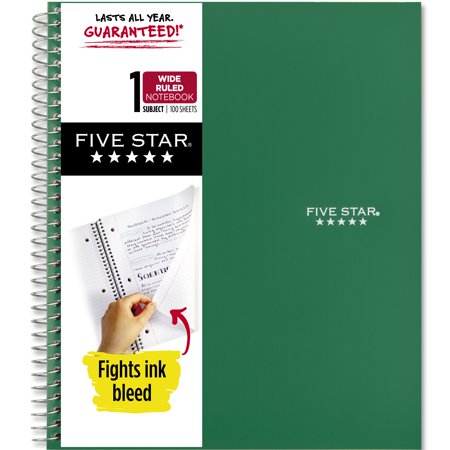 Five Star Wirebound Notebook, 1 Subject, Wide Ruled, 8" x 10 1/2", Forest Green (930010CE1-WMT)