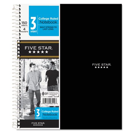 Five Star Wirebound Notebook, 3 Subject, College Ruled, 11" x 8 1/2", Assorted (11195)