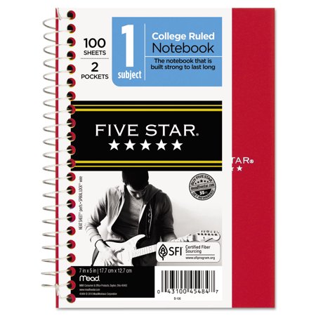 Five Star Wirebound Notebook College Rule 7 x 5 100 Sheets Assorted 45484