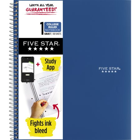 Five Star Wirebound Notebook Plus Study App, 1 Subject, College Ruled, Pacific (820002NH0-WMT)