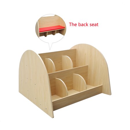 FixtureDisplays® Wooden Bookcase w/ Seat Cushion, Bookcase Bench for Kids 18544-MAPLE