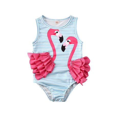 Flamingo Kid Baby Girl One Piece Bikini Swimwear Bathing Suit Swimsuit Beach 3-4 Years