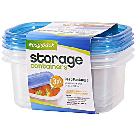 FLP 8065 Easy Pack 24 Ounce Rectangular Storage Containers With Lids Pack Of 3 (Case of 6)