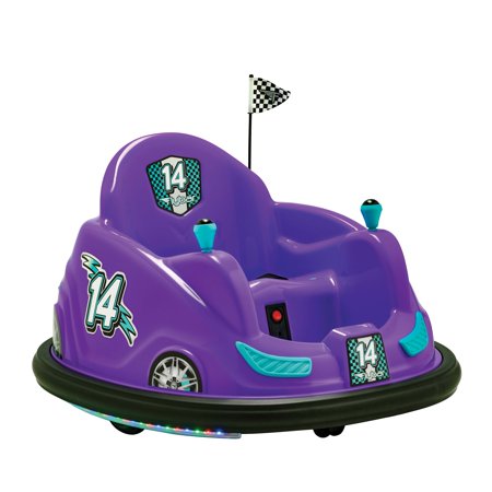 Flybar 6V Bumper Car, Battery Powered Ride On, Fun LED Lights, Includes Charger, Purple