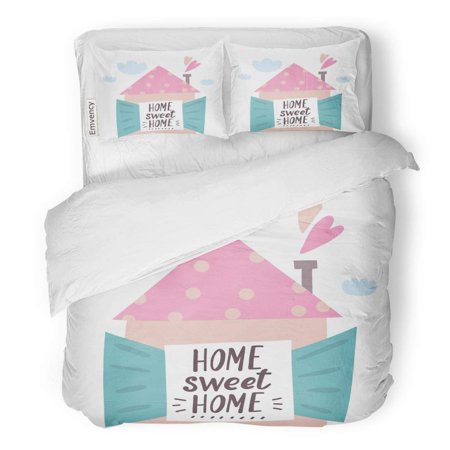 FMSHPON 3 Piece Bedding Set Caption Home Sweet Classic Cottage Expression Family Hand Twin Size Duvet Cover with 2 Pillowcase for Home Bedding Room Decoration