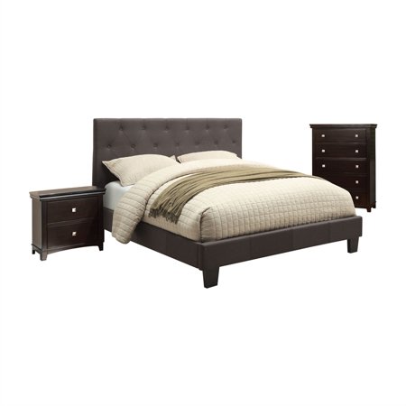 FOA Warscher 3pc Gray Solid Wood Bedroom Set - King + Nightstand + Chest