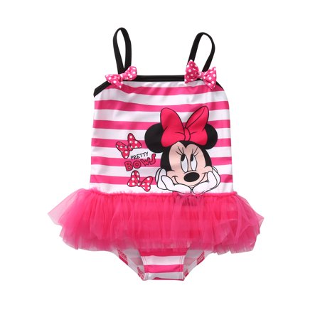 FOCUSNORM Baby Girls One Piece Swimsuit Striped Minnie Bathing Suits