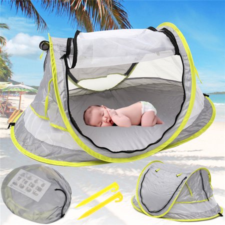 Foldable Baby Beach Tent, Ultralight Weight Baby Travel Bed Tent UPF 50+ Sun Shelters for Infant with PopUp Mosquito Net & 2 Pegs