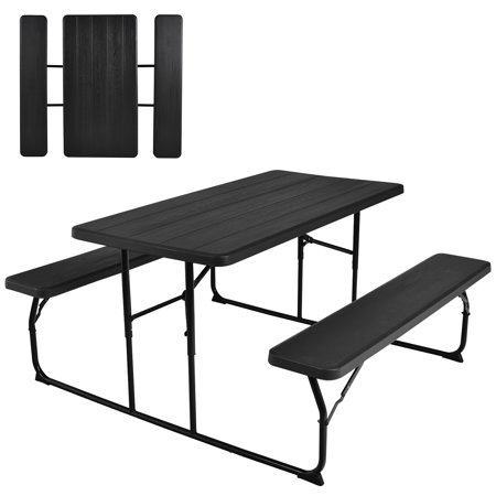 Foldable Picnic Table Bench Set Outdoor Camping for Patio & Backyard Black