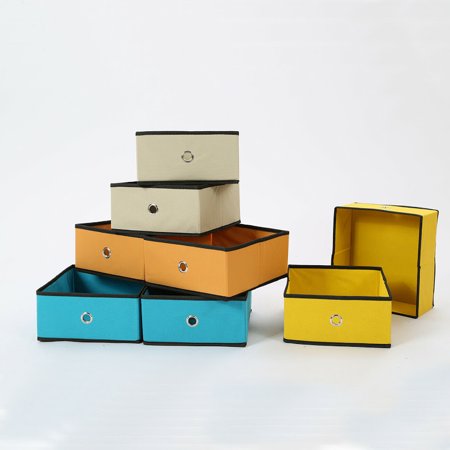 Foldable Storage Bins Cubes Fabric Cubby Basket Drawers Organizer, 4-Pack,(Random Color Shipment - Beige,Black,Blue Or Yellow )