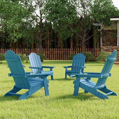 Folding Adirondack Chair Plastic Weather Resistant, Outdoor Chair, Patio Chairs, Lawn Chair, Patio Seating（Set of 4）