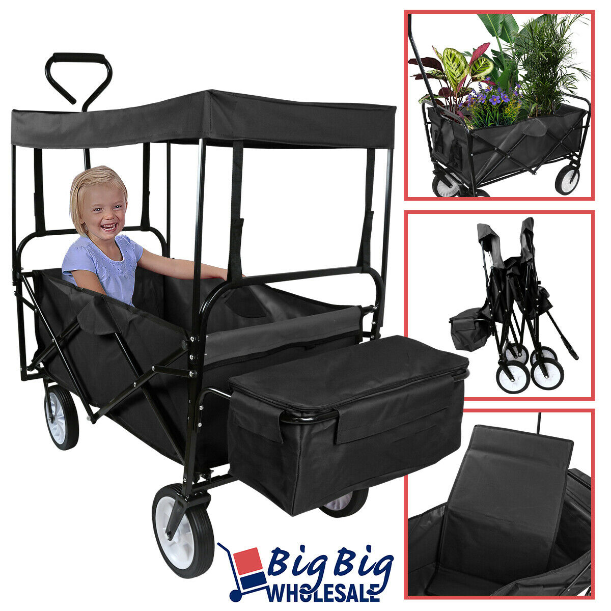 Folding Beach Wagon Garden Cart Sport Storage Utility 4 Buggy Wheel Canopy Kids
