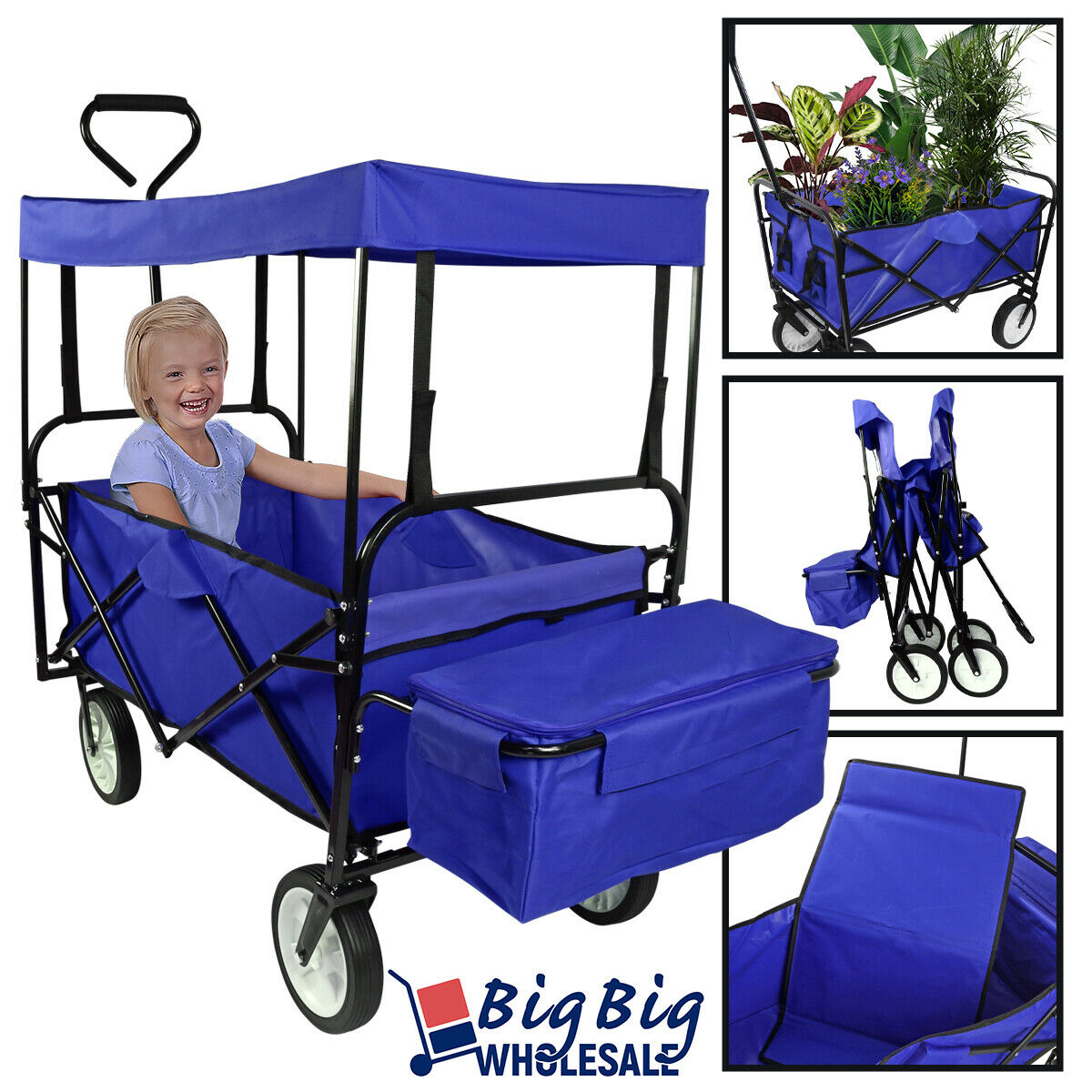 Folding Beach Wagon Garden Cart Sport Storage Utility 4 Buggy Wheel Canopy Kids