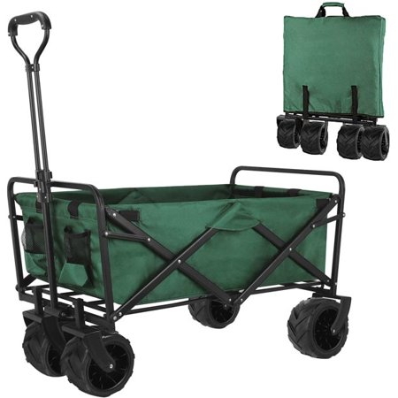 Folding Collapsible Outdoor Utility Wagon Cart, Heavy Duty Garden Cart with All-Terrain Wheels and Carrying Bag for Outdoor Shopping, Beach Uses, Camping, Green