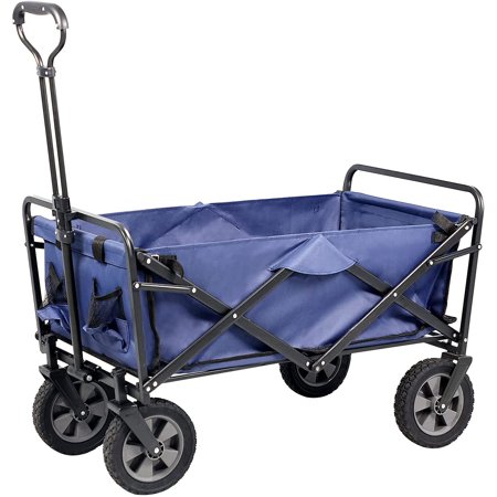 Folding Wagon Cart , Outdoor Garden Cart Foldable Wagon for Sports, Shopping, Camping, Portable Large Capacity Beach Wagon, Blue