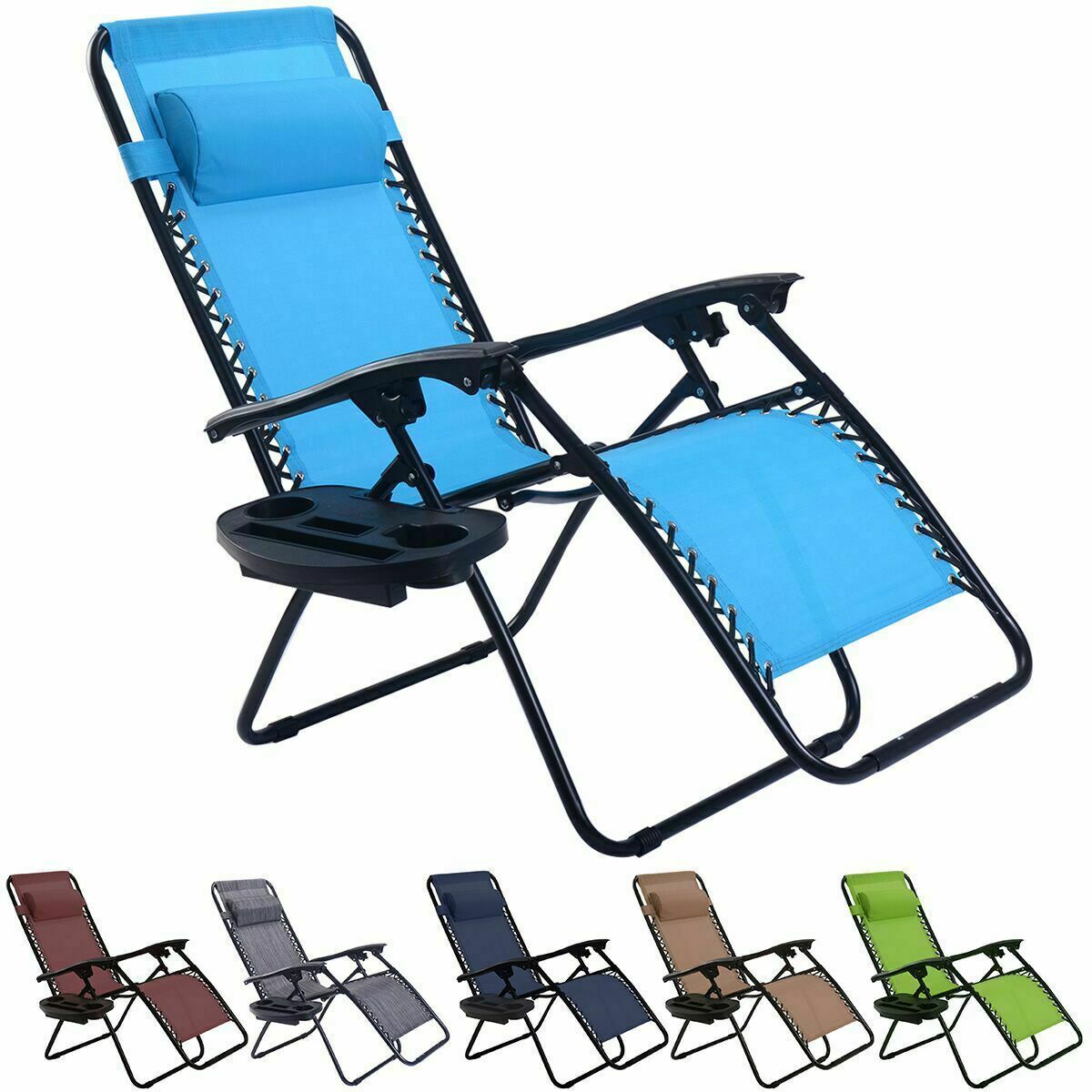 Folding Zero Gravity Reclining Lounge Chair Outdoor Beach Patio W/Utility Tray