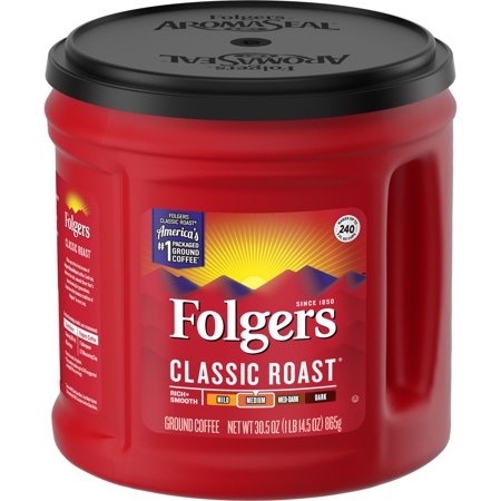 Folgers Classic Roast Ground Coffee, Medium Roast Coffee, 30.5 Ounce Canister