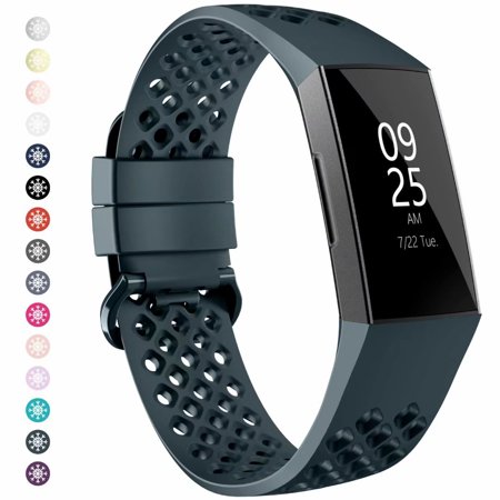 For Fitbit Charge 3 Band & Charge 3 SE & Charge 4 Breathable Air-hole Silicone Sport Replacement Band lightweight Strap FOR Fitbit Fitness Activity Tracker Slate Adjustable FOR Wrist Size 5.5"-7.5"