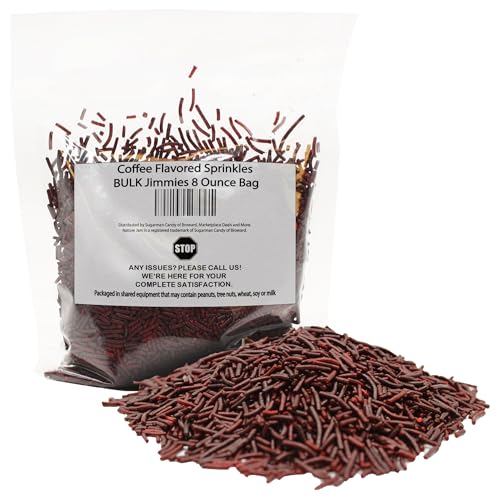 Coffee Flavored Sprinkles Bulk Jimmies 8 Ounce Bag- Edible Cake Cupcakes Dessert &Amp; Ice Cream Topping-Cafe Or Cappuccino Candy-Caffeine Free