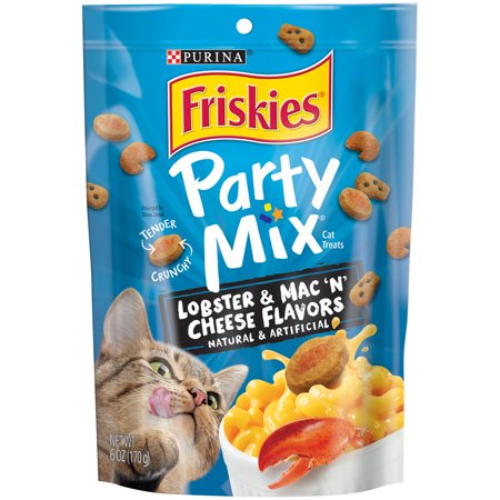 Friskies Cat Treats, Party Mix Lobster & Mac 'N' Cheese Flavors, 6 oz. Pouch