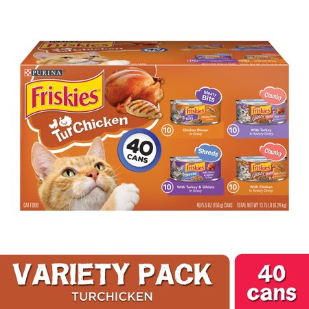 Friskies Chicken, Giblets & Turkey Flavor Chunks Wet Cat Food Variety Pack, 5.5 oz. Cans (40 Pack)